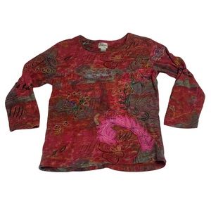 Vintage Chico’s Embroidered bohemian long sleeve T-shirt large cotton maroon